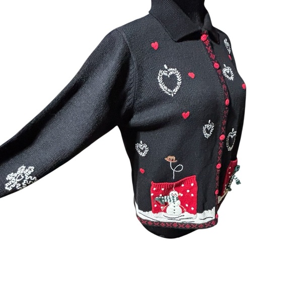 Womens Large Christmas Holiday Cardigan Sweater Karen Scott Vtg Button Up Pocket - Picture 6 of 15